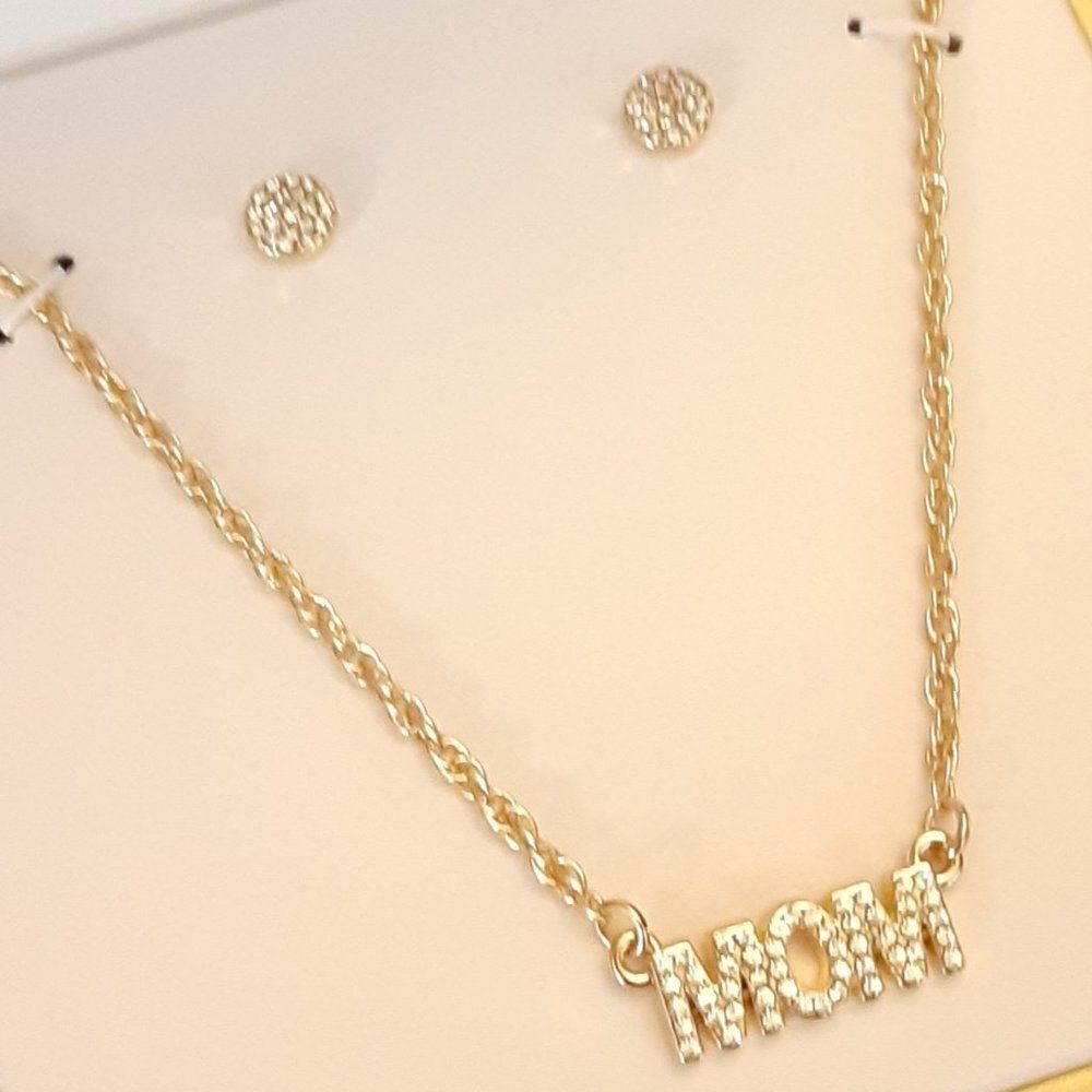 Rhinestone MOM Necklace and Earring Set  - NWOT